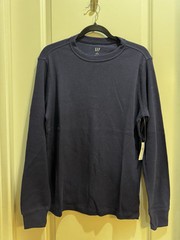 NWT Gap Navy Blue Crew Neck Long Sleeve Waffle Thermal Tee Medium Length 27”