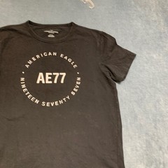 American Eagle Outfitters T Shirt Mens Medium Black “AE77” Graphics Round Neck