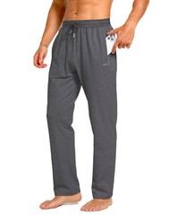 Mens Sweatpants Cotton Yoga Casual Jersey Open Bottom Straight Zipper Pockets