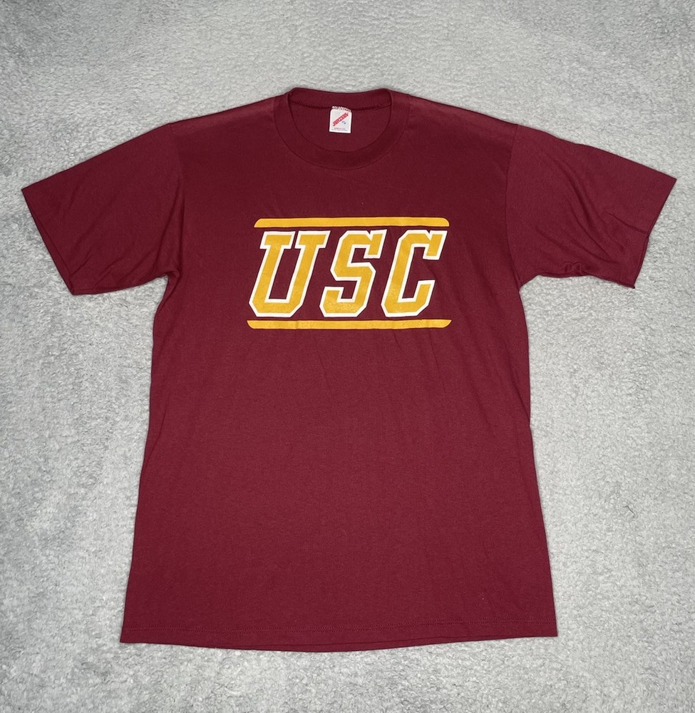 Vintage 90s USC Trojans Football T-Shirt Mens XL Burgundy Single Stitch USA Made