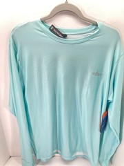 Habit Crooked ELM Graphic T-Shirt Mens M Aqua Blue Long Sleeve Solar Factor NWT
