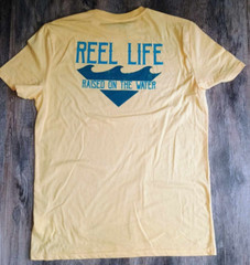Reel Life Graphic T-Shirt Mens Medium Yellow Solid Short Sleeve Pullover Cotton
