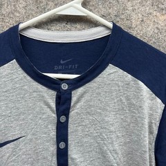 Nike Shirt Men Medium Adult Gray Blue Navy Swoosh Long Sleeve Dri Fit Henley