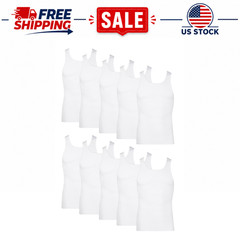 Hanes Men’s Tank Tops Undershirt Moisture Wicking Cotton Ribbed, White – 10 Pack