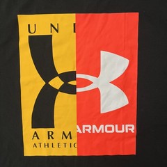 Under Armour Mens XL T Shirt Black Yellow Orange Split Graphic