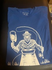 Columbia Mens Novelty Tee Blue and White XL 100% Cotton APE Fisherman