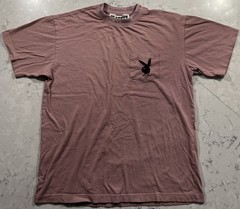 Playboy PacSun T-Shirt Mens Small Pink Cotton Embroidered Bunny Logo Pocket Tee