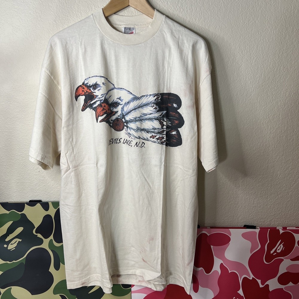 Vintage Jerzees T Shirt Devils Lake North Dakota Eagle Bird VTG 90s 1995 Sz XL