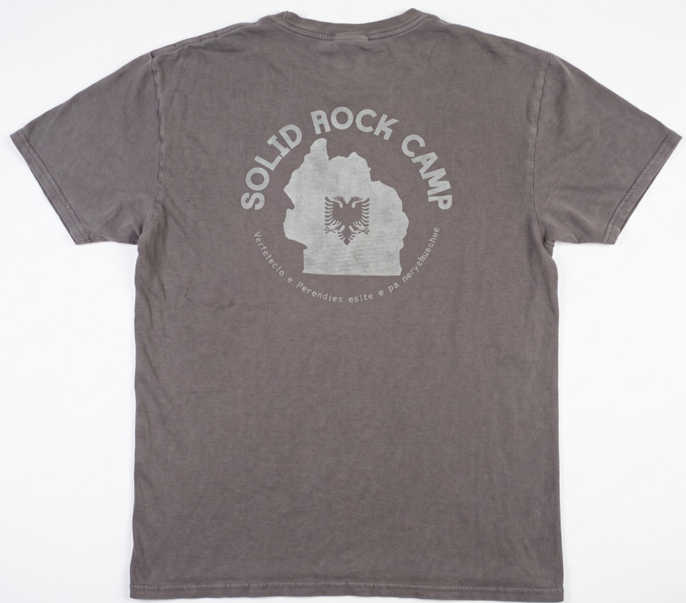 MEN’S TSHIRT: Solid Rock Camp Albania Eagle Christian Ministry Gray Cotton LARGE