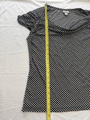 Black White Polka Dots Ruched Cap Sleeve Cowl Scoop Neck Stretchy Shirt Size L