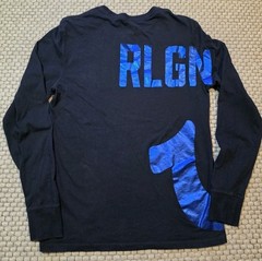 True Religion Black Long-Sleeve T Shirt Mens Small Blue Foil Graphic Logo