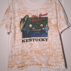 VINTAGE Kentucky The Great Outdoors Map USED Shirt (XL, Single Stitch, AOP)