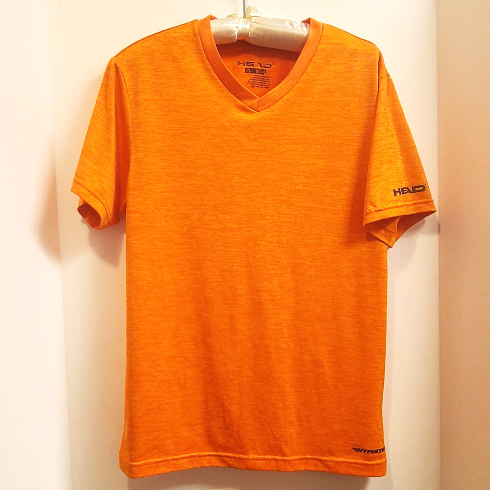HEAD HYPERTEK Digital Print Orange V-Neck Short Sleeve Athletic T-Shirt *SMALL