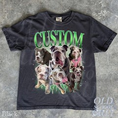 Custom Pet Portrait T-Shirt Vintage Photo Name Dog Cat Graphic Tee Gift