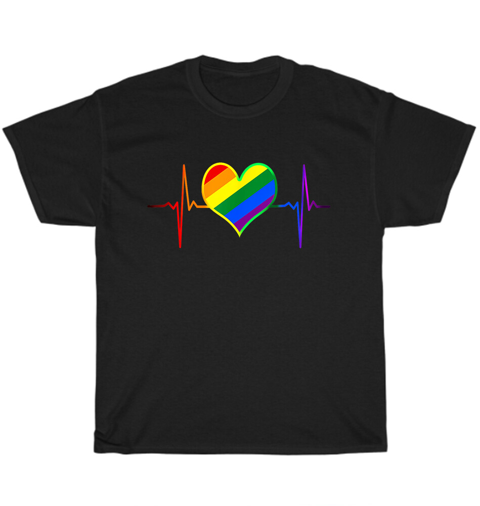 Pride Heart Beat Pulse LGBTQ Community Pride Month Rainbow T-Shirt Unisex Gift