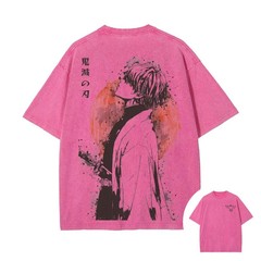 Demon Slayer Zenitsu Agatsuma Acid Wash Graphic T Shirt Anime Back Print M-3XL