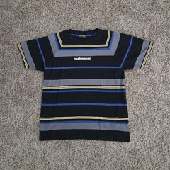The Hundreds Vintage Y2K Striped Embroidered Graphic T-Shirt Black Blue Yellow