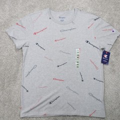 Champion AOP Shirt NWT Mens Large Gray All Over Cotton/Poly Blend S/S Pullover