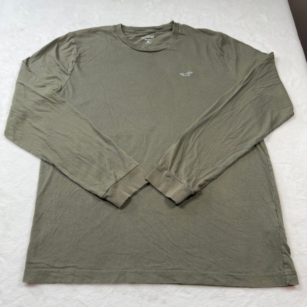 Hollister Long Sleeve Shirt Mens L Olive Green Good Cotton Logo 324R2713