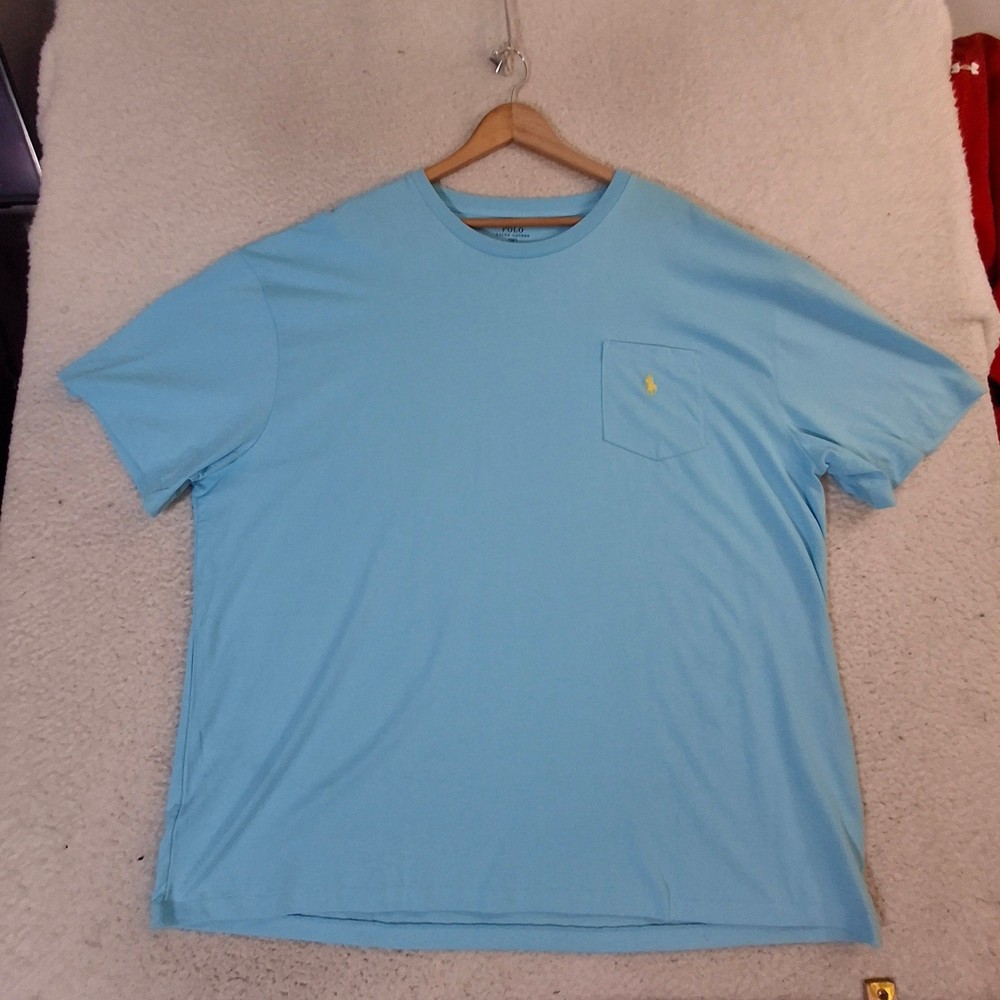 Polo Ralph Lauren Mens 2XB Big Blue Cotton Pocket T-Shirt Yellow Pony Logo