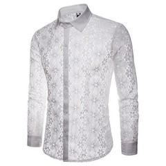 Men’s Hollow Out Lace Shirt Nightclub Stage Party Long sleeved Shirts Dress Tops