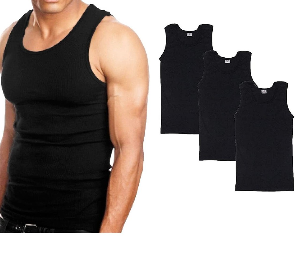 Goyoma 3 Packs Mens 100% Cotton Tank Top White/Black Wife Beater AShirt Under…