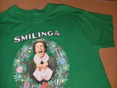 Elf – Smiling is my Favorite – Holiday Green Short Sleeved T-SHIRT Adult Large