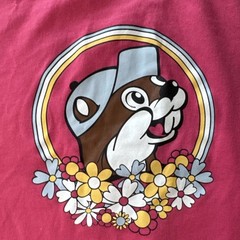 Buc-ees Bucee’s is My Happy Place Double Side PINK T-Shirt Medium FLAW *READ*