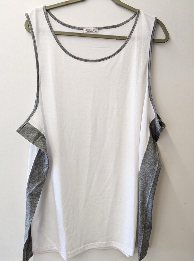 Coofandy Men’s Gray/White Tank Top Shirt XXL