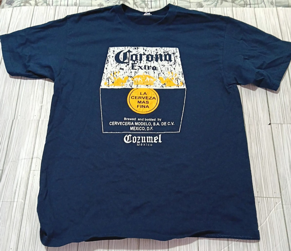 Corona Yazbek tag T-Shirt Dark Blue Cozumel Mexico 100% Cotton Size Large