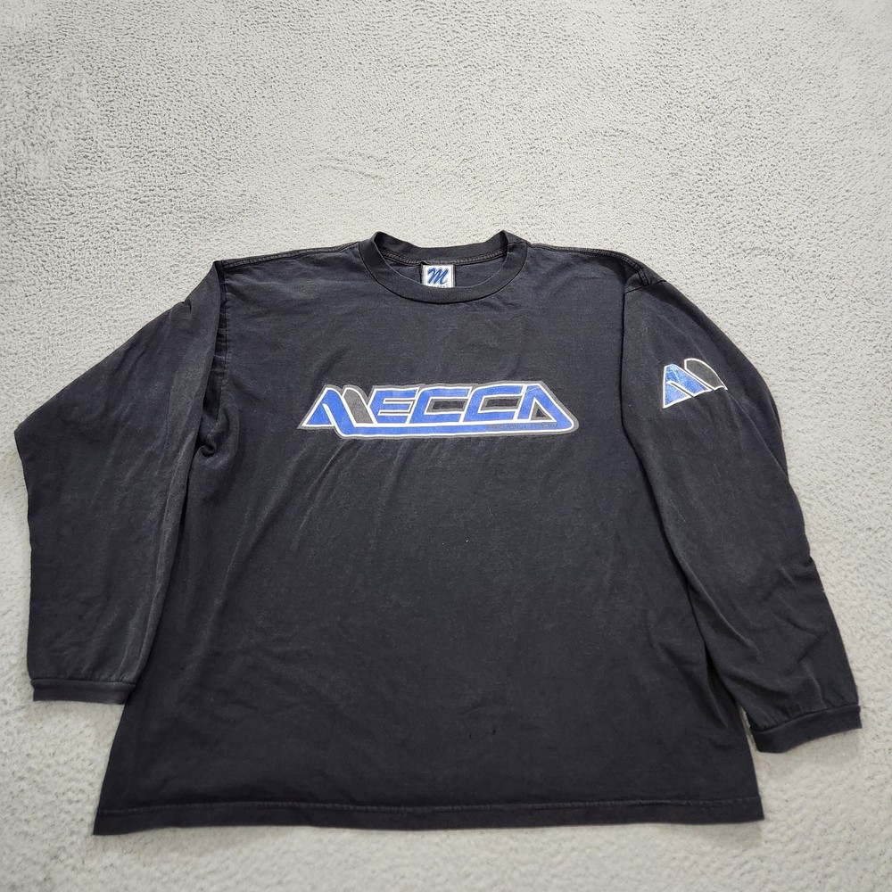 Vintage Mecca Shirt Mens XL Black Spell Out Logo Long Sleeve Hip Hop 90s Read