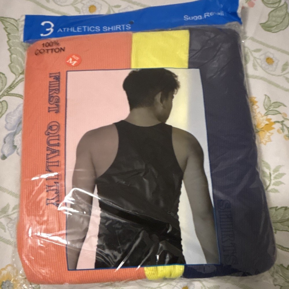 First Quality Multicolor Men’s Sleeveless Cotton T-Shirt Size M 3-Pack