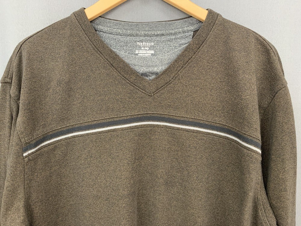 Van Heusen Layered Look Long Sleeve T-shirt XL Brown Varsity Stripe Fundamental