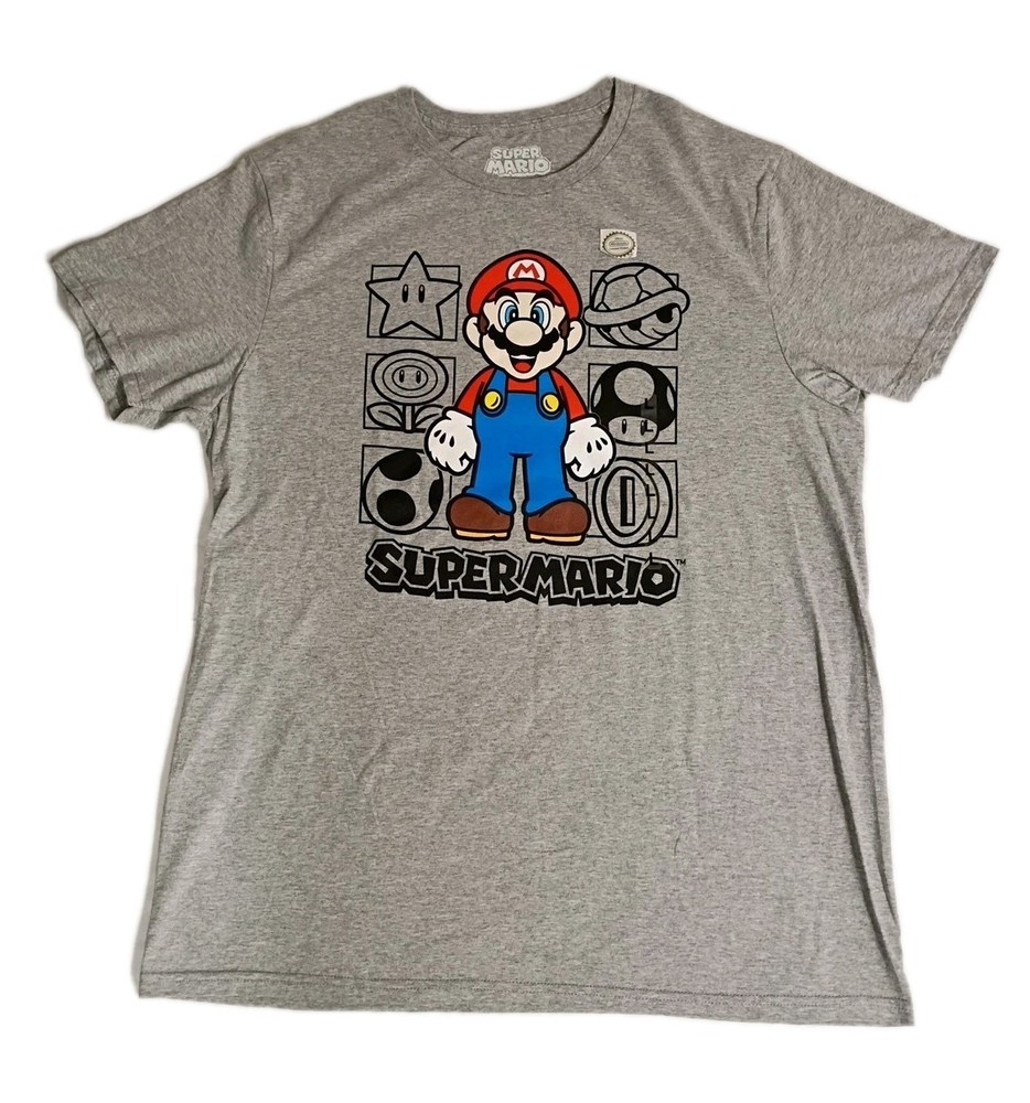 Super Mario T Shirt sz L Chest 23in Length 30in Gray NWOT.