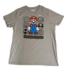 Super Mario T Shirt sz L Chest 23in Length 30in Gray NWOT.