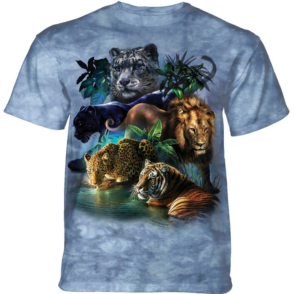 The Mountain Big Cats Jungle Tiger King Lion Leopard Puma Light Blue Shirt L-2X