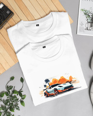 Men Super Sports Car On Road White Smooth Polyester T-shirt Regular Size Gift