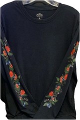 Hollister Must-Have Collection Floral Graphic T-Shirt Black Men’s L Long Sleeve