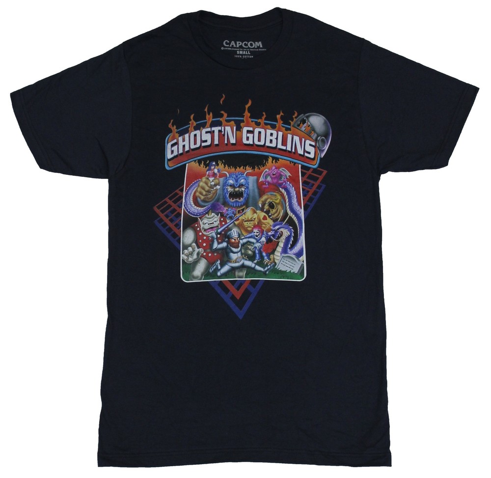 Ghost ‘N Goblins Adult New T-Shirt – Classic Cabinet Artwork Pic