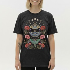 Celestial Moth T-Shirt Luna Moon Phase Flower Cottagecore Witchy Tee