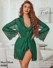 Womens Lingeries Set Lace Robe Sexy Bra and Panty Sets Babydoll Dress Green