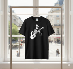 Vintage Guitar Player Silhouette Rock Music Unisex Black T-Shirt – T807
