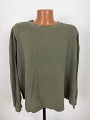 Distressed Waffle-Knit Shirt Men XXL Boxy Grunge Minimal Olive Midweight Vintage