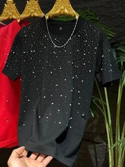 New Fashion Men Trendy Rivet Starry Sky Rhinestone Diamond Summer Luxury T-Shirt