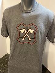 Firefighter Crossed Axes Logo Men’s Gray T-shirt Medium Poly Cotton Rayon