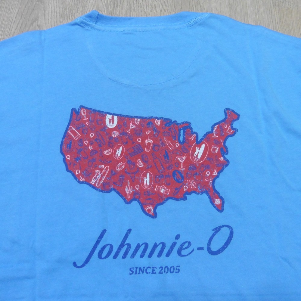 JOHNNIE O Mens M MEDIUM T SHIRT BREWS N VIEWS MALIBLU BLUE RED DALE 2.0 GOLF USA