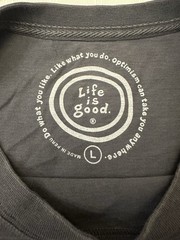 Life Is Good Peace Sign Garment Dyed Mineral Wash Blue Graphic T Shirt Large L