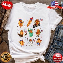 4th of July Hot Dog Shirt Patriotic BBQ Graphic Tee American Flag T-Shirt S-5XL
