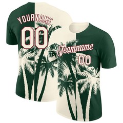 Custom Green Cream Crimson Hawaii Palm Tree T-Shirt Tropical Summer Beach Gift
