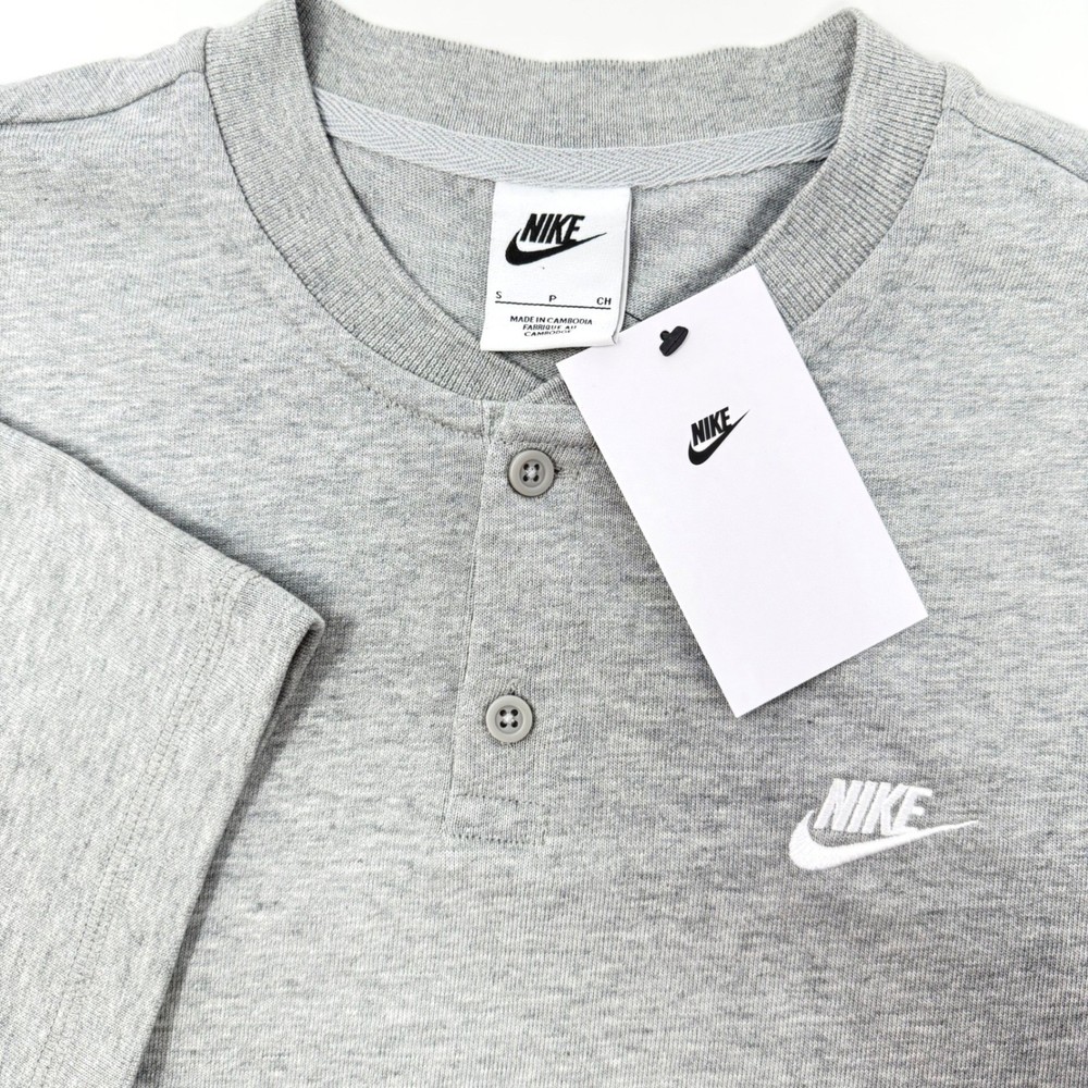 Nike Mens Small Henley Shirt Short Sleeve Grey Heather HQ5974-063 NEW